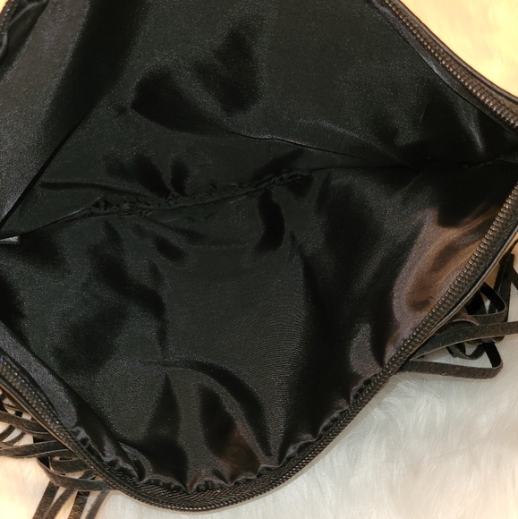 Black Fringe Soft Clutch/Make Up Bag - Picture 3 of 4